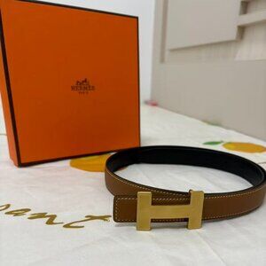 Hermes Brown Belt with Gold Buckle